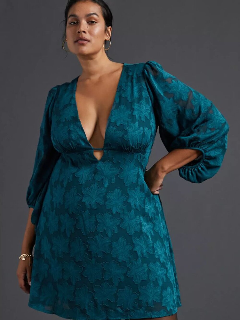Anthropologie Teal Floral Lace Midi Dress